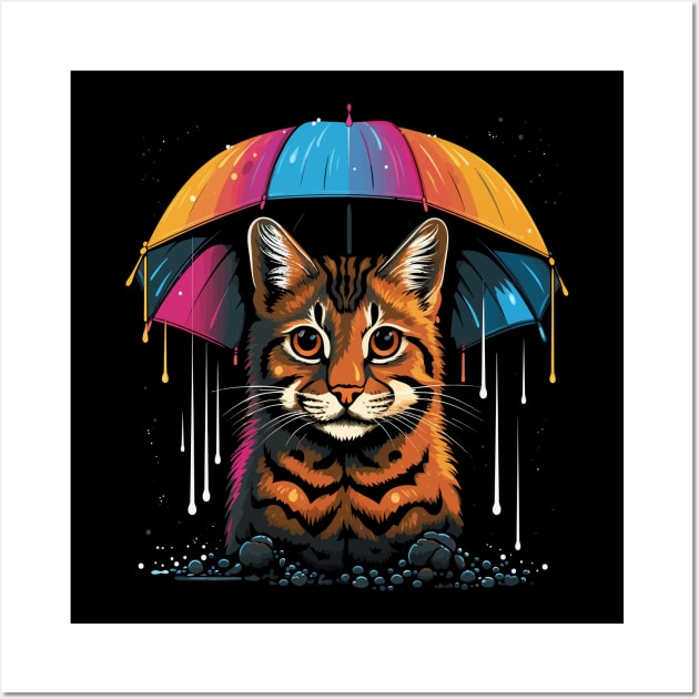 American Bobcat Rainy Day With Umbrella Wall Art by JH Mart